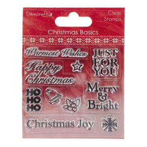 Штампи акрилові Christmas Basics - Happy Christmas, Dovecraft, DCSTP019X15