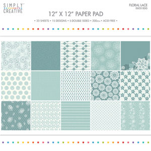 Набір паперу Floral Lace Duck Egg, 30х30 см, Simply Creative, SCPAD049