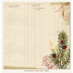 Аркуш картону Vintage Christmas Holly, My Mind’s Eye, 5 аркушів, VC1007